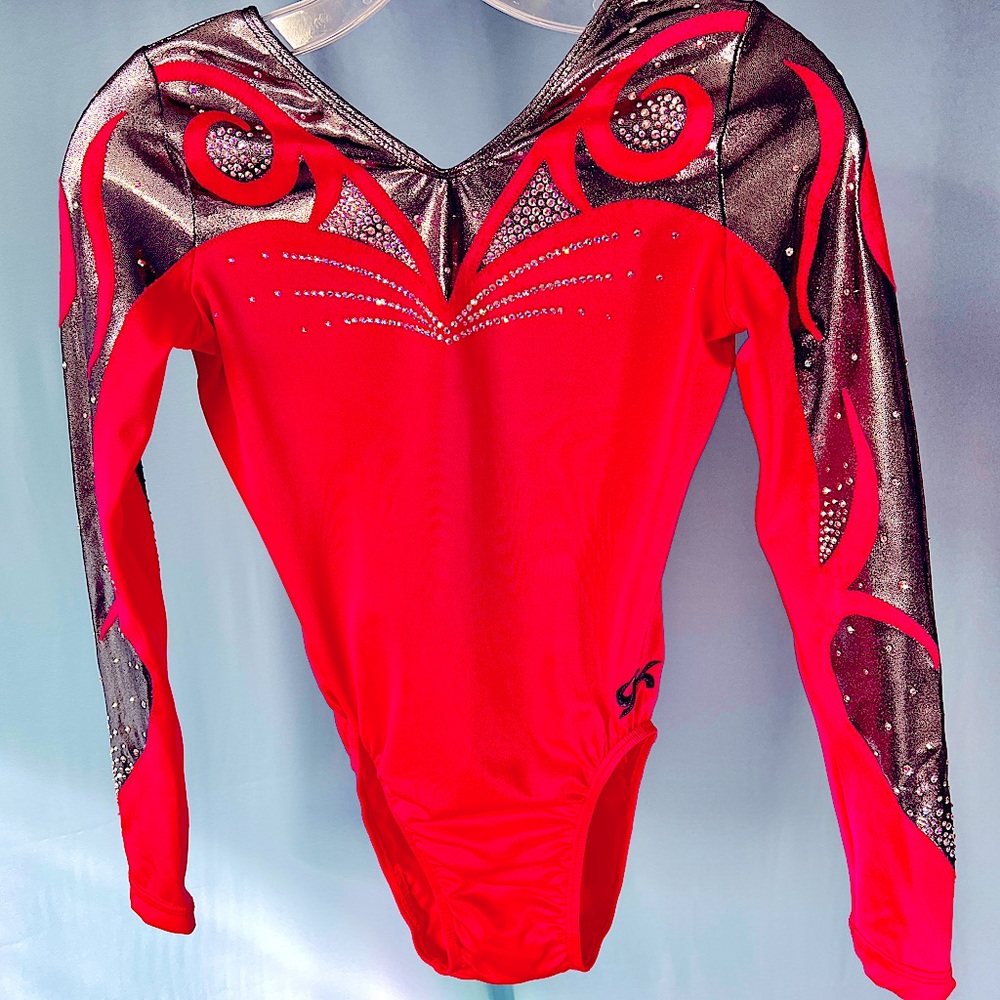 A classic GK Elite, long-sleeve, competition leotard, adult small.
